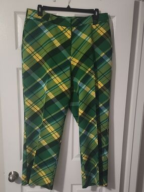 Ashley Stewart Green and Yellow Plaid Pants
